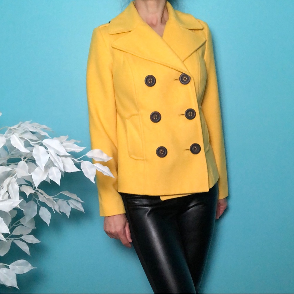 Old Navy Yellow Double Breasted Short Wool Peacoat - Picture 3 of 14